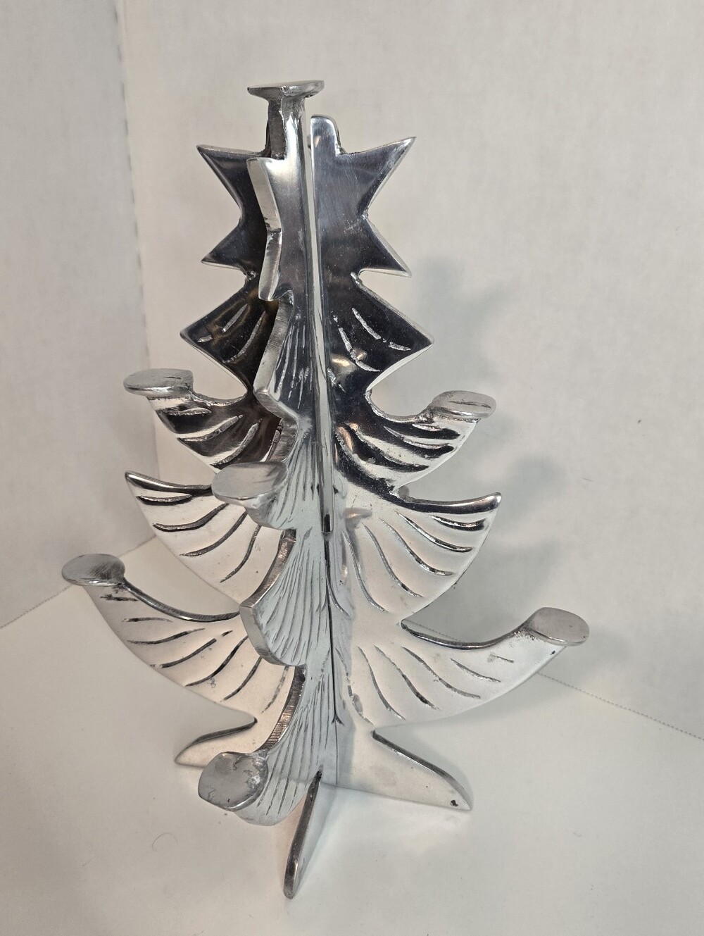 MCM 2 Pc Pewter Swedish Christmas Tree Candle Holder Holiday Decoration Vintage